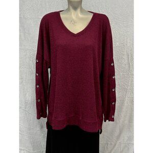New York Laundry Womens Raspberry V-Neck Sweater Plus Size 2X Long Sleeve Button
